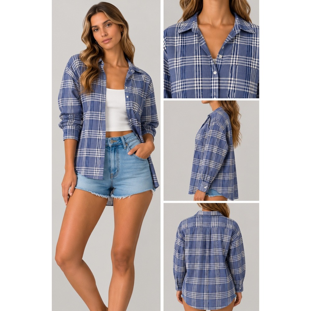 Grayson The Hero Womens Size 03 Blue Plaid Button Down Shirt Cotton